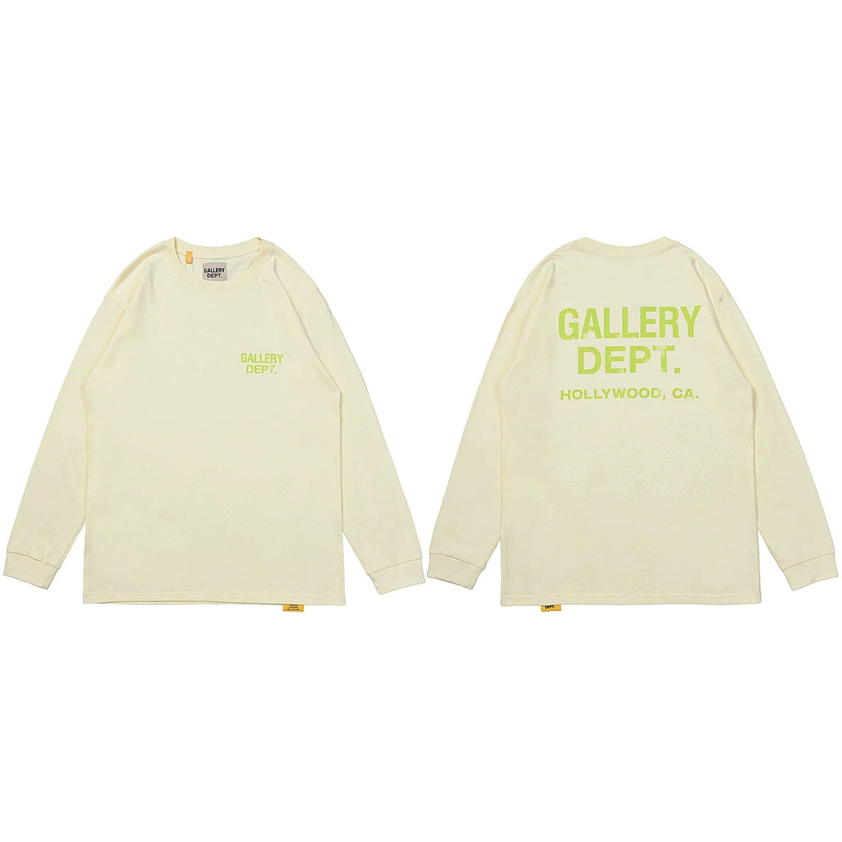Gallery Dept. Hollywood Logo Long Sleeve T-Shirt - Cream/Neon Yellow
