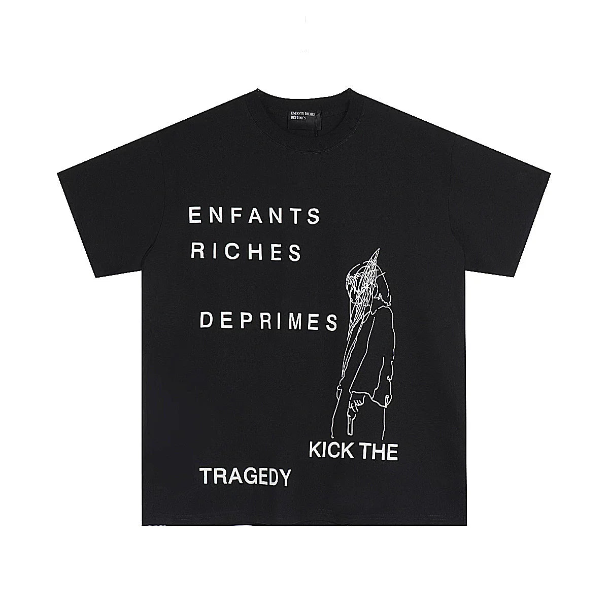 Enfants Riches Déprimés "Kick The Tragedy" Stacked Typography T-Shirt - Black